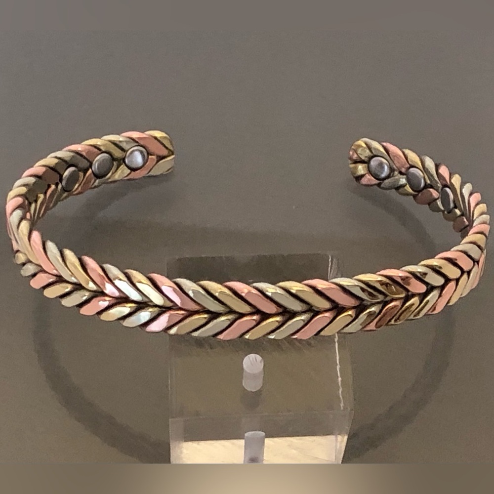 Two Tone Magnetic Bracelet Pure Copper Energy Cuff Bangle